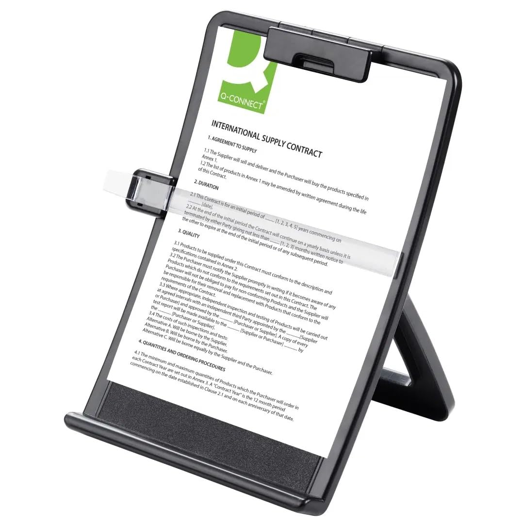 Q-Connect A4 Desktop Copyholder - Built-in Pen Holder | Metal Arm Clamp | White/Grey 2