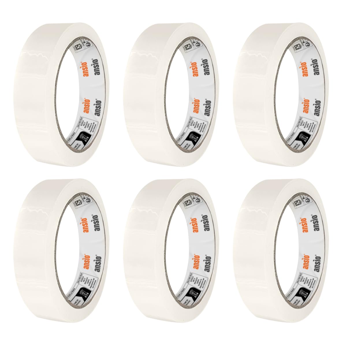 ANSIO Easy Tear Clear Cello Tape - 24mm x 50m Rolls | Pack of 6 | Transparent Office Tape 1