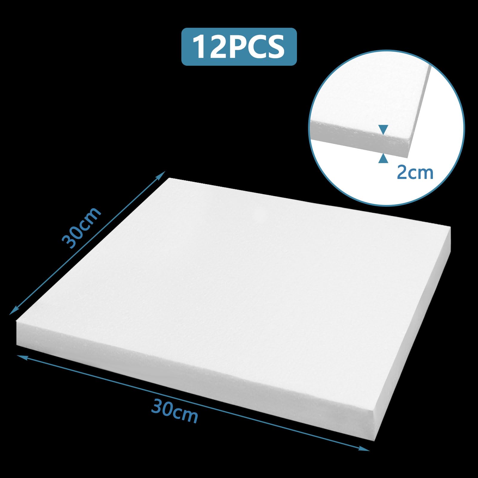 ASelected Foam Boards - 12 Pack | 30x30x2cm | White Polystyrene