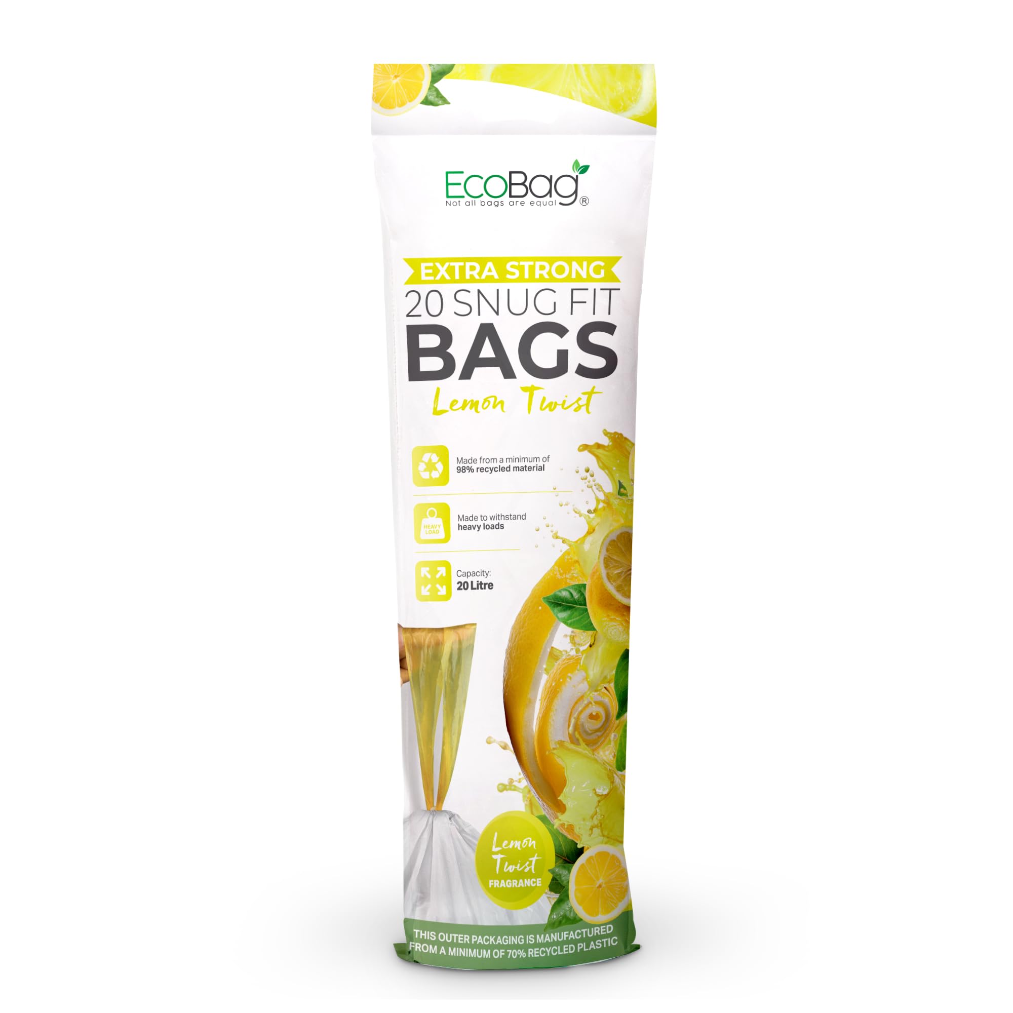 EcoBag Lemon Scented Drawstring Bin Liners - 20L Capacity | 20 Count | 24 Microns
