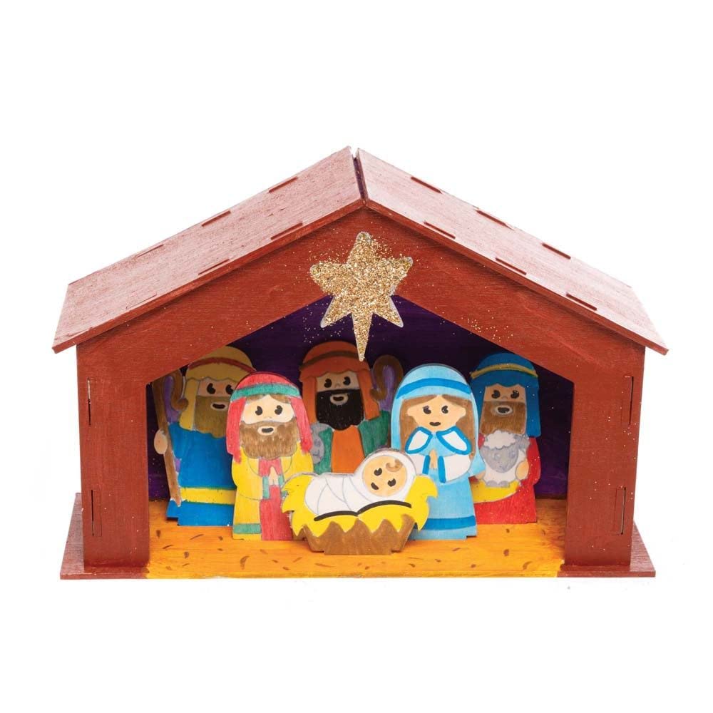Baker Ross FC248 Wooden Nativity Stable Kit - Pack of 2, DIY Craft for Kids 4
