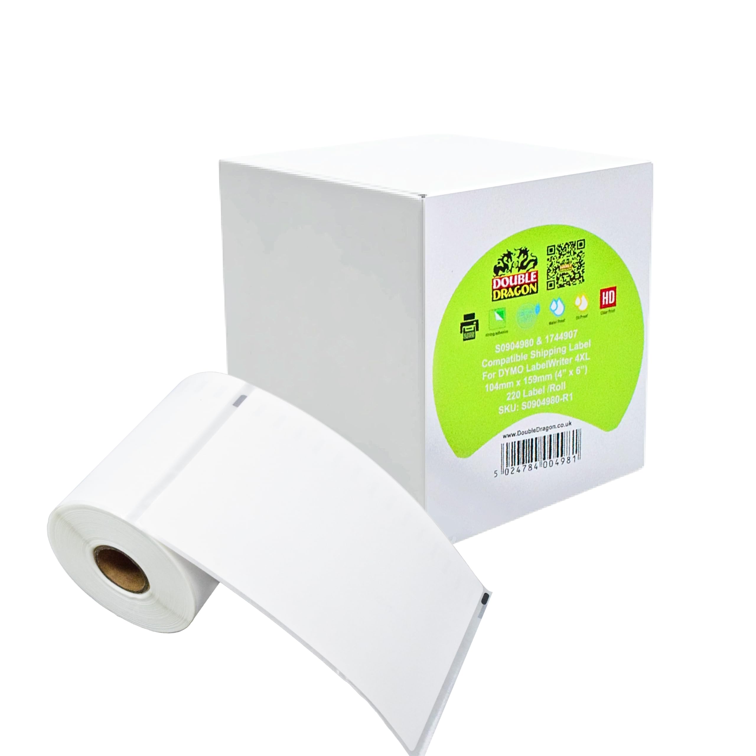 Double Dragon Thermal Shipping Labels - 104mm x 159mm, 220 Labels/Roll, Waterproof & Scratch-Proof | S0904980
