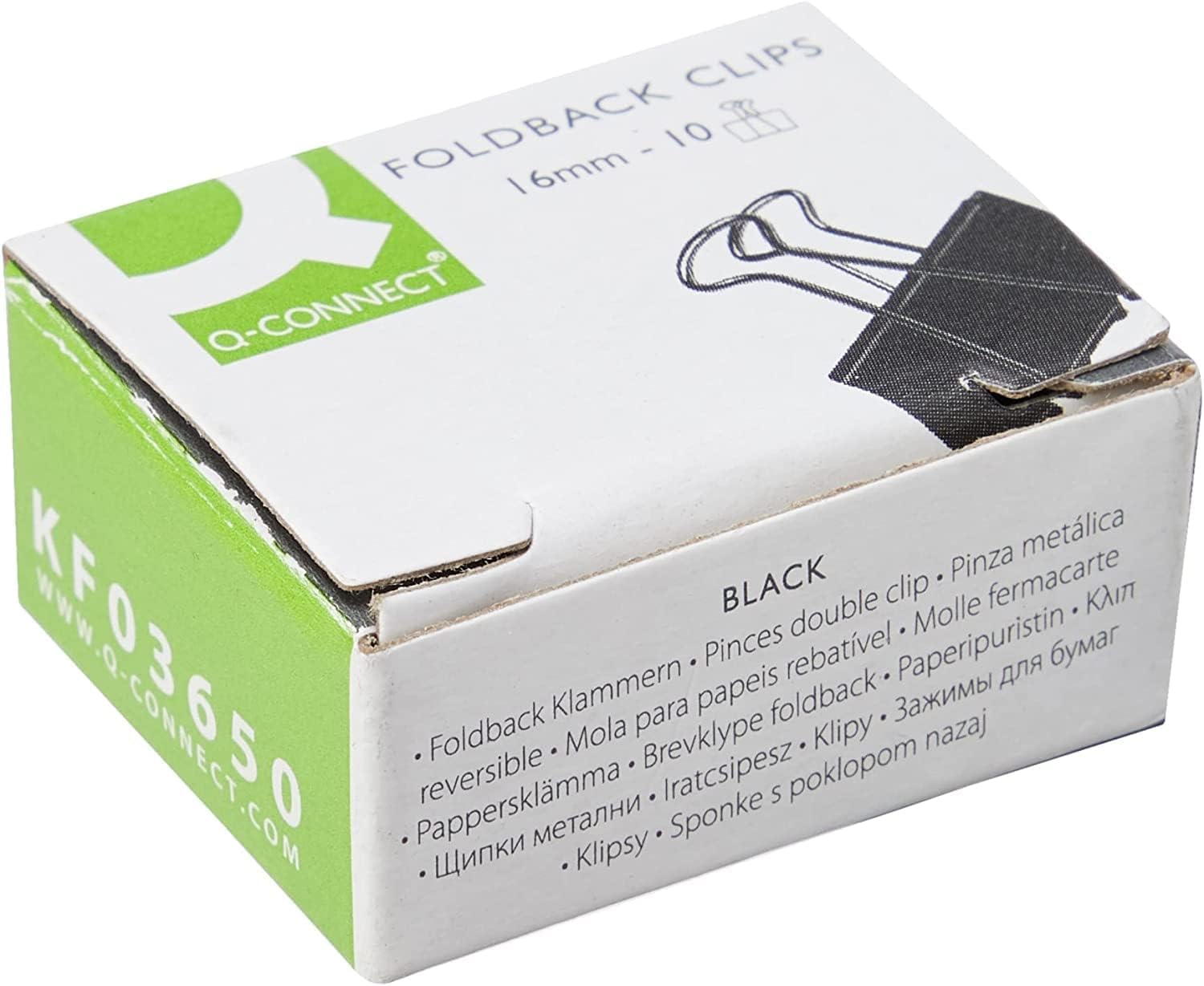 Q-Connect Foldback Clips - 16mm Size, Black Metal | Pack of 10