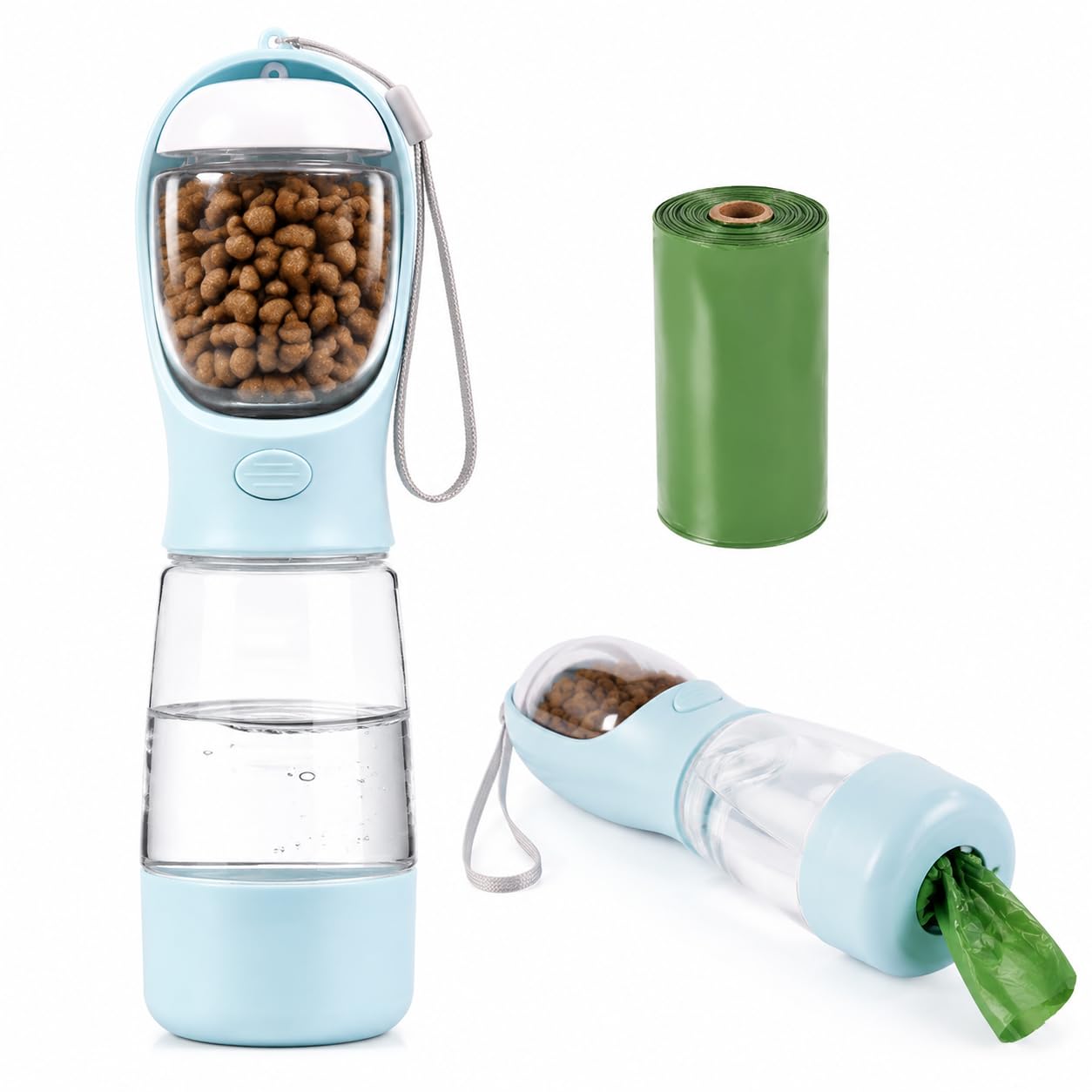 Admygo 4-in-1 Portable Dog Water Bottle - Blue | Leak Proof | Food Container