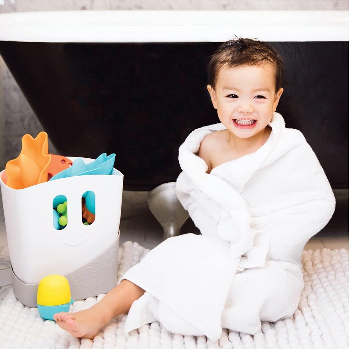 Ubbi Freestanding Bath Toy Organizer - Bath Caddy with Removable Drying Rack & Scoop, Grey 9