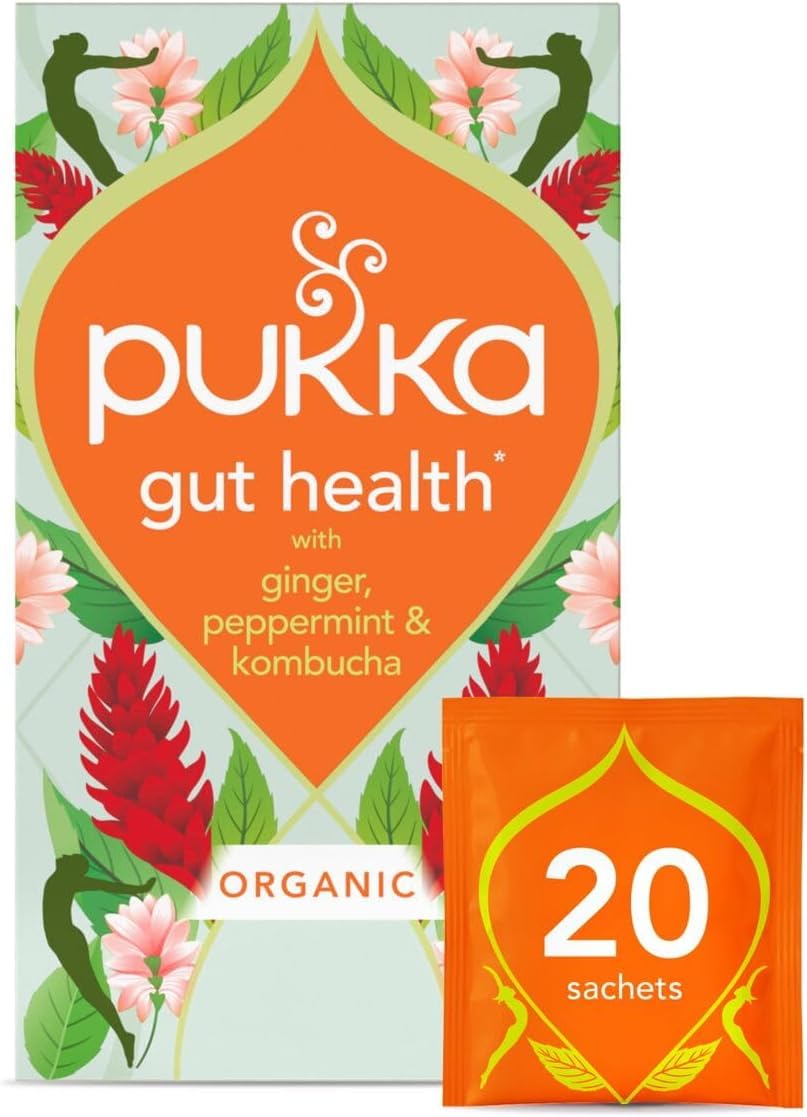 Pukka Herbs Gut Health Herbal Tea - Organic Ginger & Peppermint Blend | 20 Tea Bags