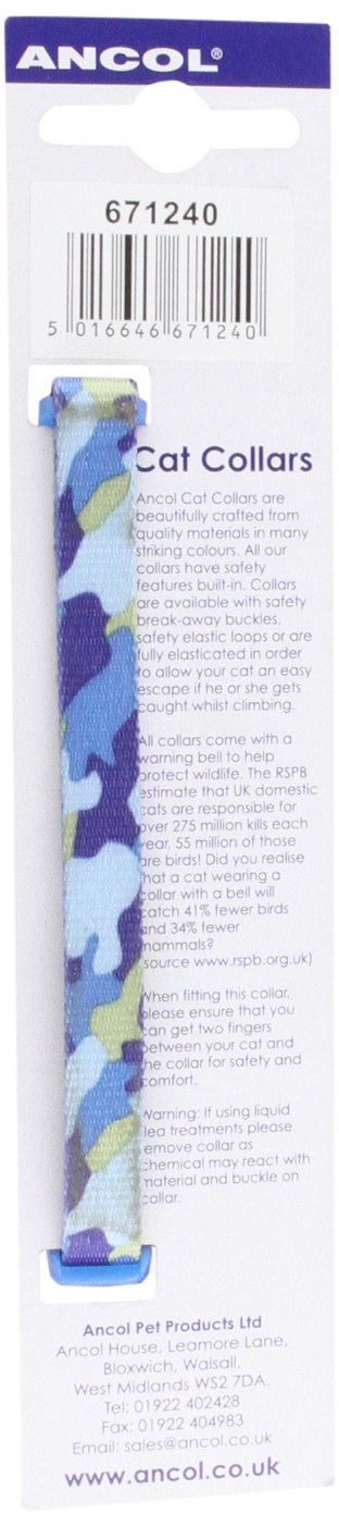 Ancol Blue Camouflage Cat Collar - Safety Buckle, Adjustable Fit | Nylon 2