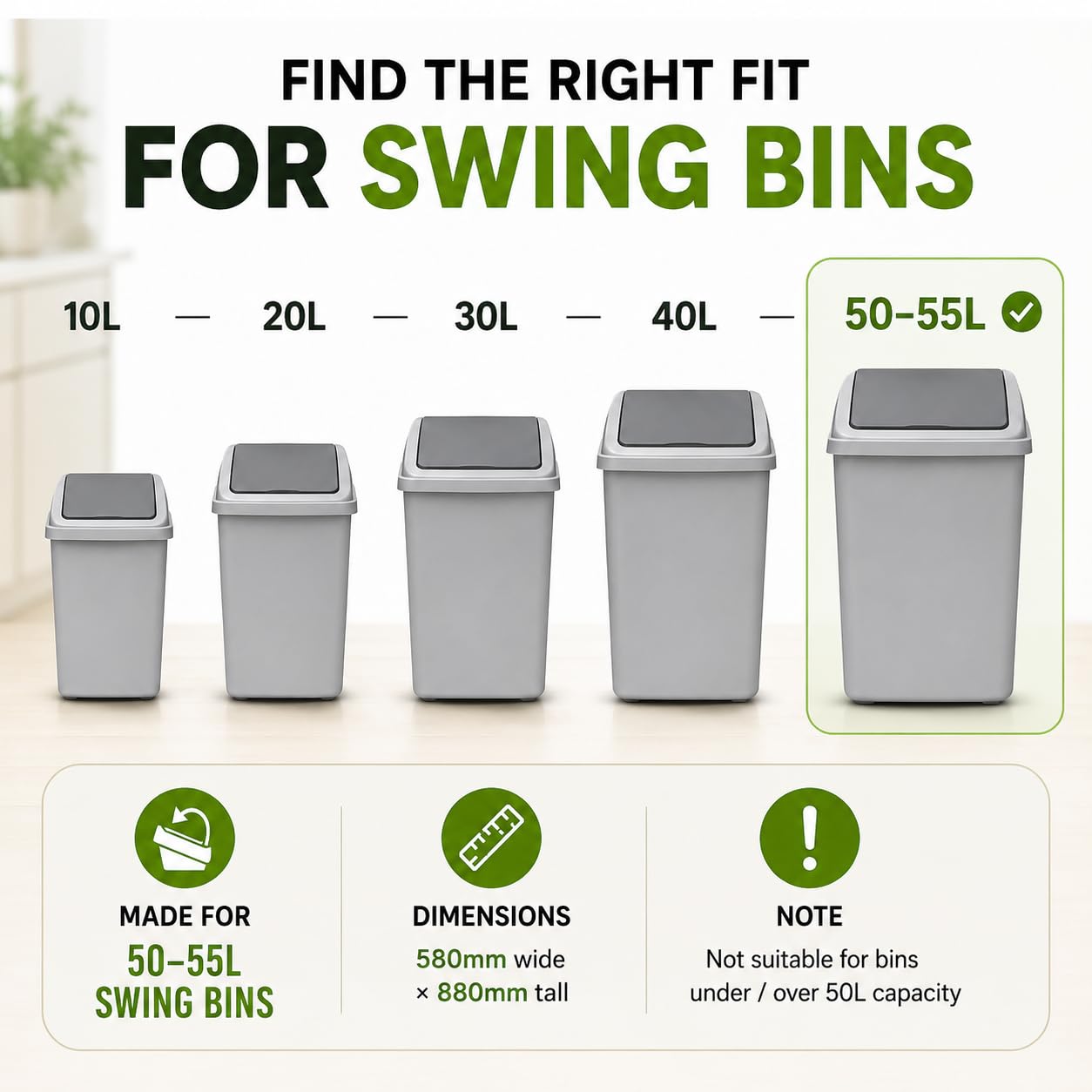 EcoBag Heavy Duty Swing Bin Liners - 55L Capacity, 30 Count | White Plastic 3