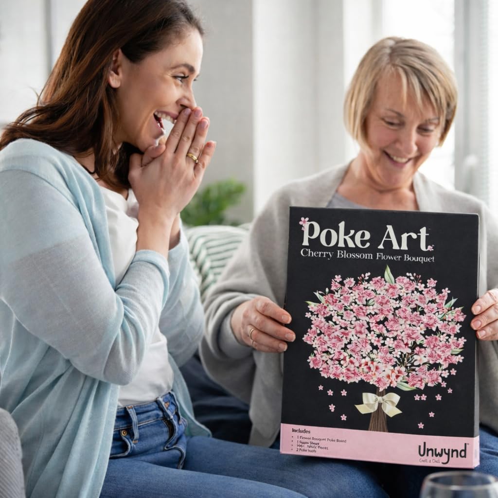 Unwynd Poke Art Cherry Blossom Flower Bouquet - Mess-Free Craft Kit | Fabric Squares | Ages Teen+