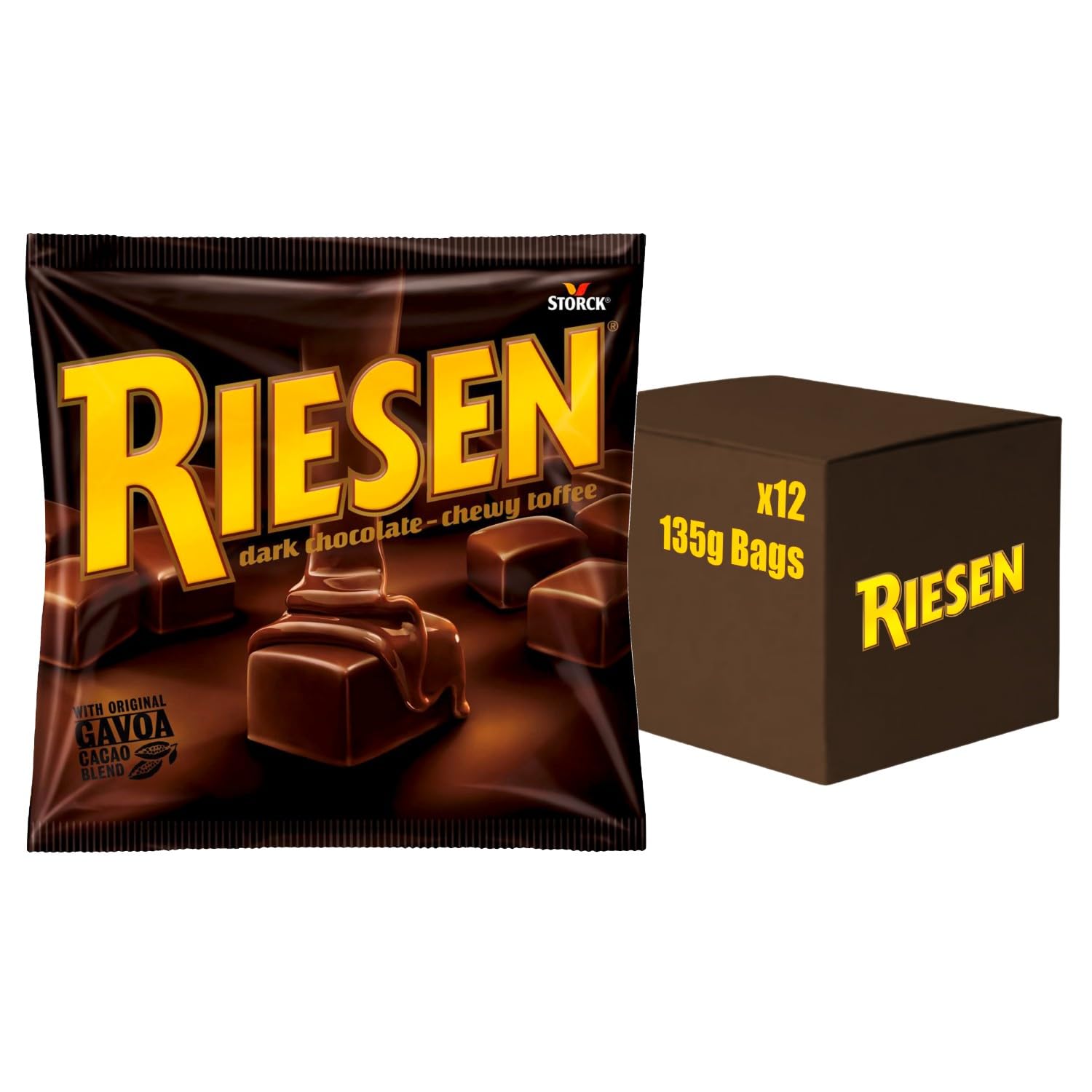 Riesen Dark Chocolate Covered Chewy Toffees - 135g Pack of 12 | Rich Caramel Center 1