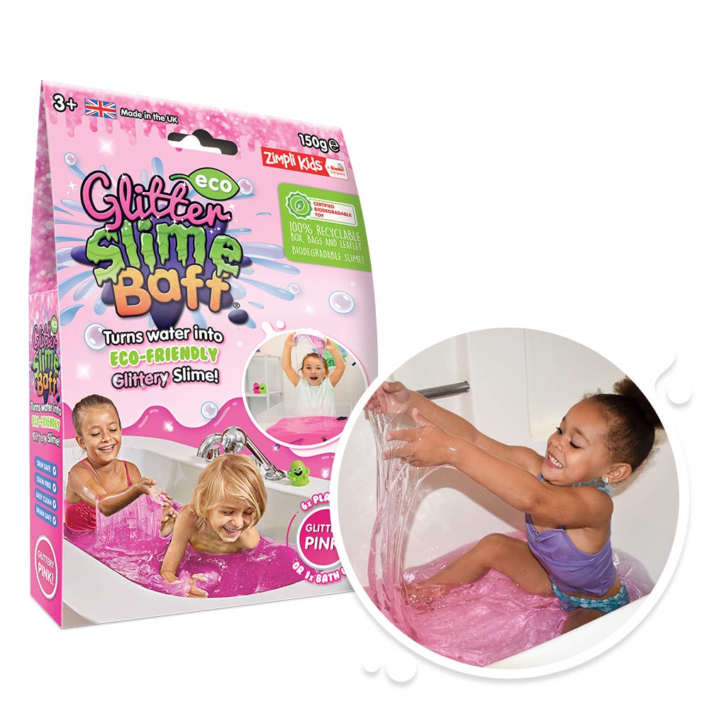 Zimpli Kids Eco Glitter Slime Baff Pink - 1 Bath or 4 Play Uses, Magically Turns Water into Slime