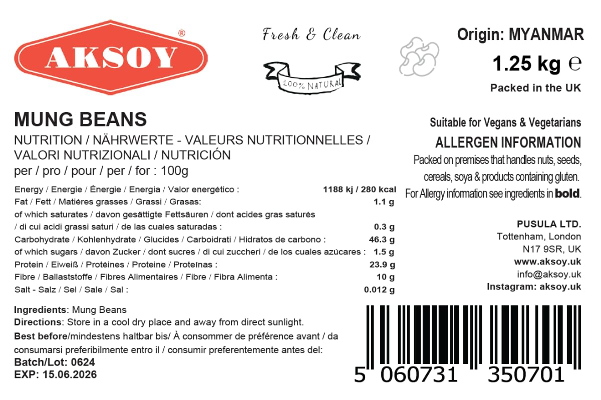AKSOY Mung Beans - High Protein & Fiber, Non-GMO | 1.25kg 8