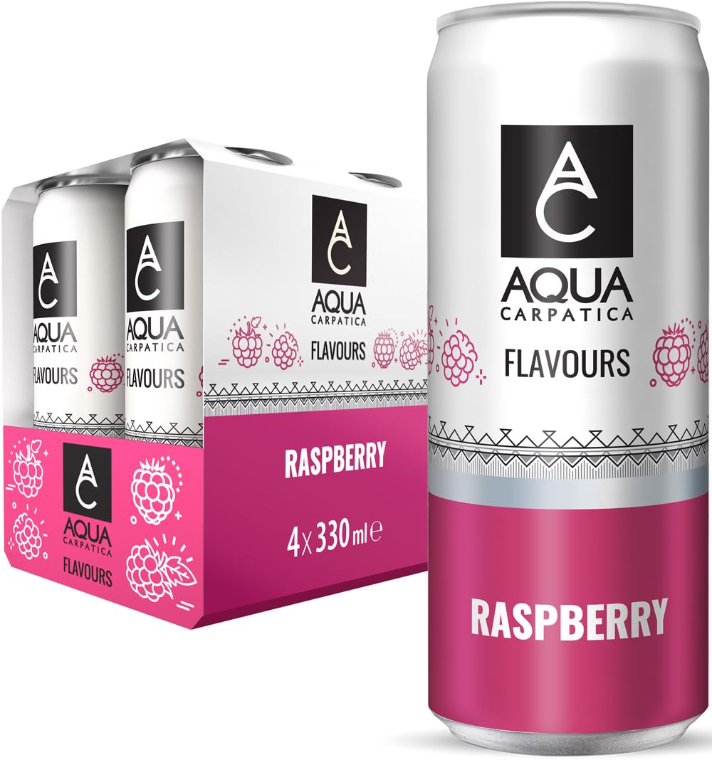 Aqua Carpatica Sparkling Raspberry Flavoured Water - 4 x 330ml Pack | No Added Sugar
