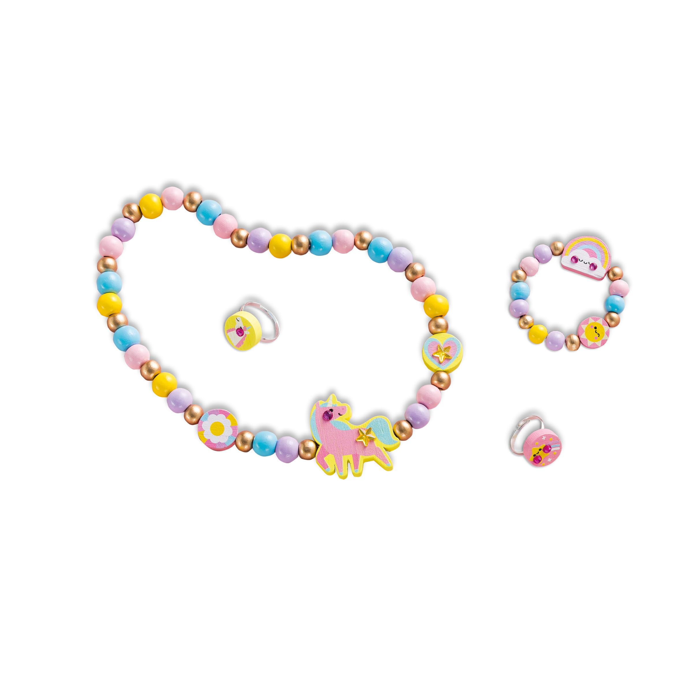 Janod Rainbow Land Wooden Jewelry Making Kit - Ages 4-8 | Fine Motor Skills Development