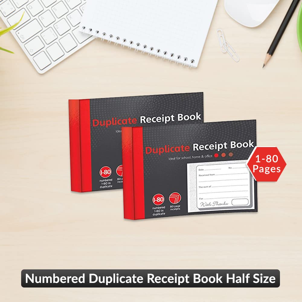 1ABOVE Duplicate Receipt Book - 80 Numbered Duplicate Pages | Half Size (5"x4") | Pack of 5