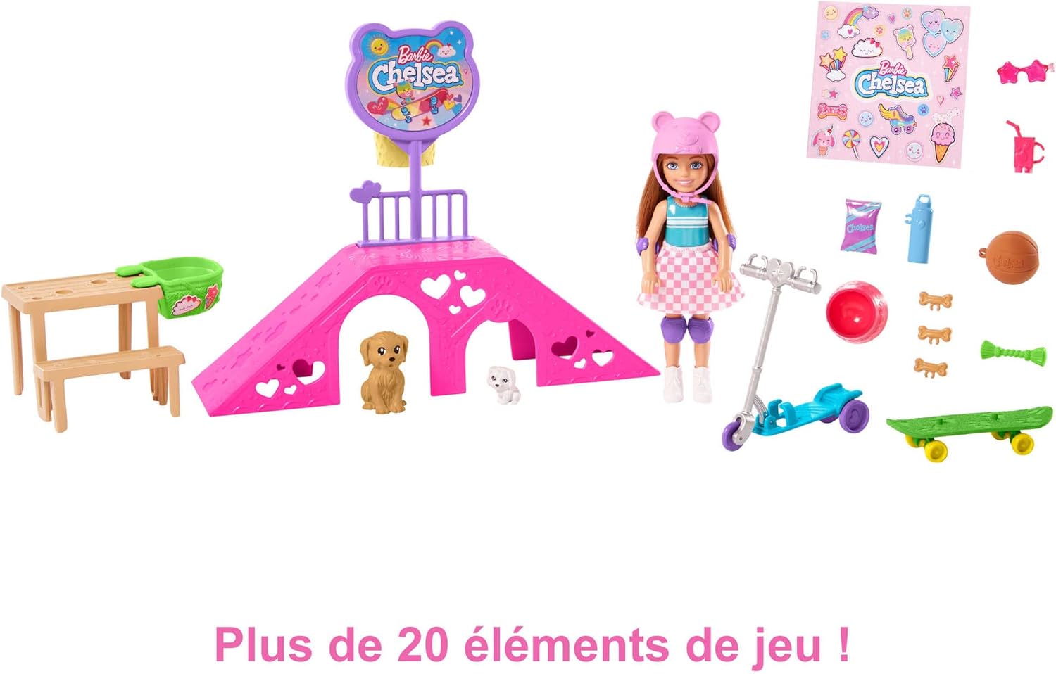 Barbie Chelsea Doll Skatepark Playset with 2 Puppies, Scooter & Skateboard - Ages 3+ 3