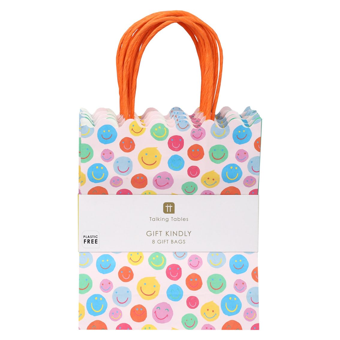 Talking Tables Happy Face Paper Party Gift Bags with Strong Handles | Pack of 8 | Multicolor
