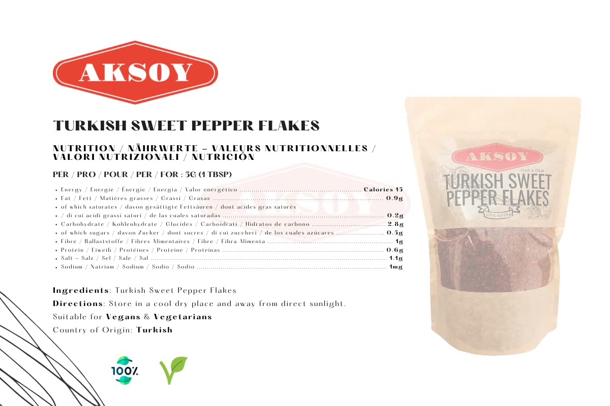 AKSOY Premium Turkish Sweet Red Pepper Flakes (Pul Biber) - 750g Resealable Bag | Mild & Sweet Flavor 2
