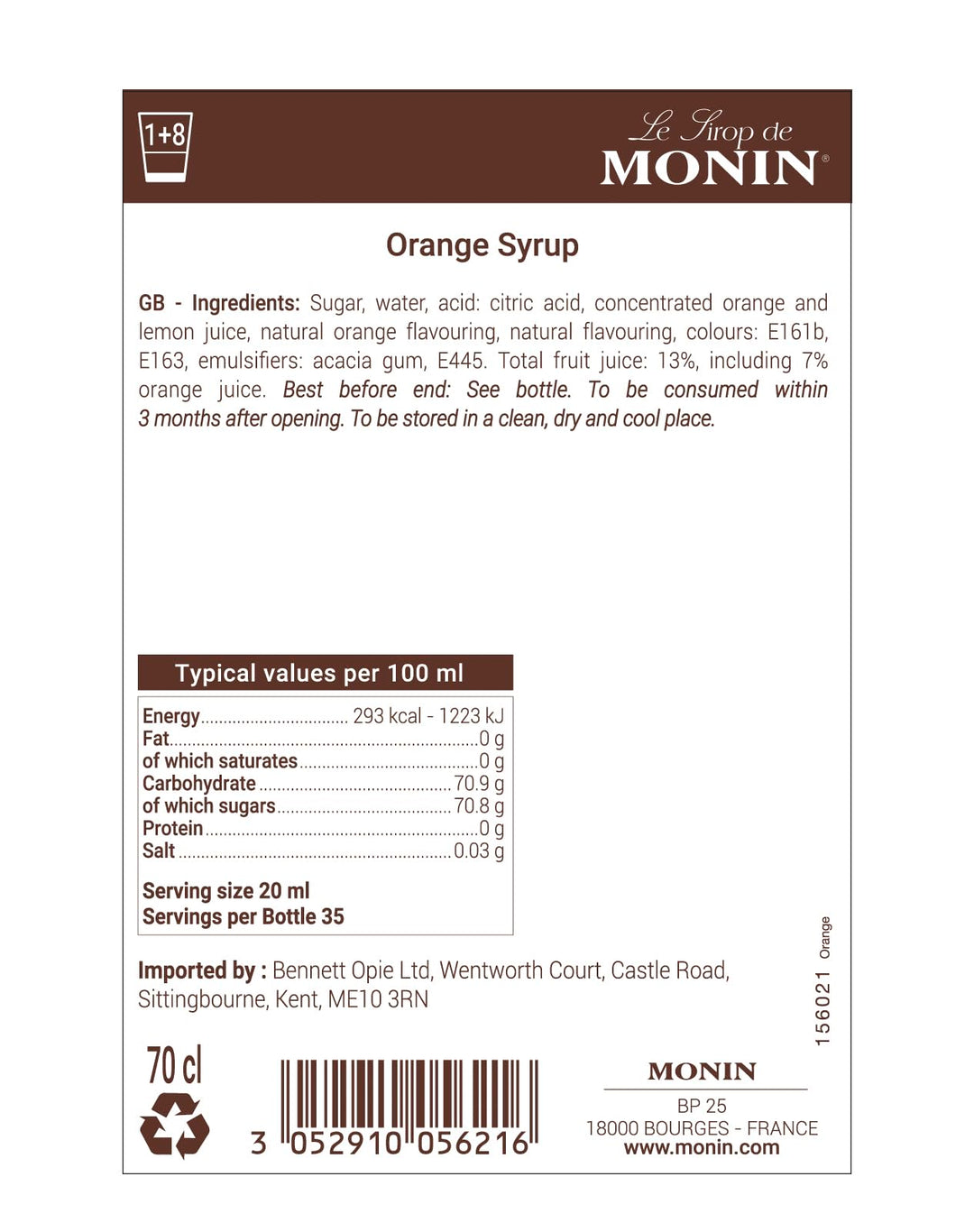 Monin - Premium Orange Syrup 700ml