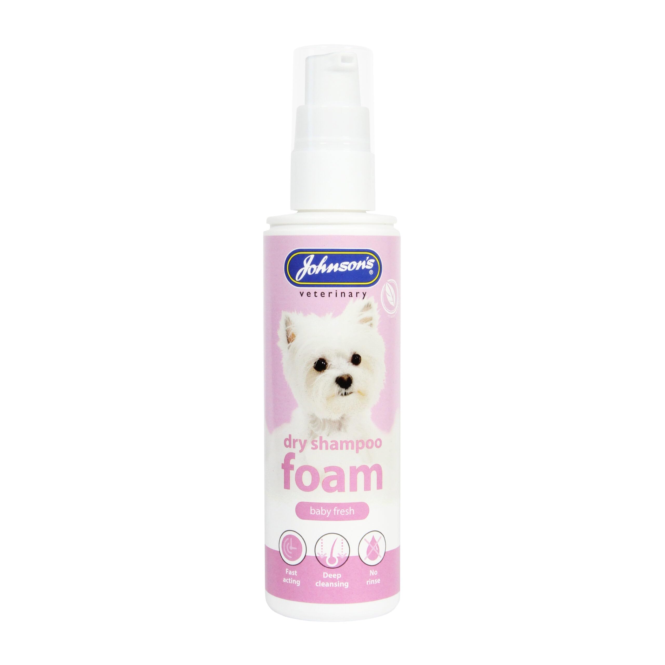 Johnsons Dry Foam Dog Shampoo - Baby Fresh Scent, Waterless Cleaning, 150 ml