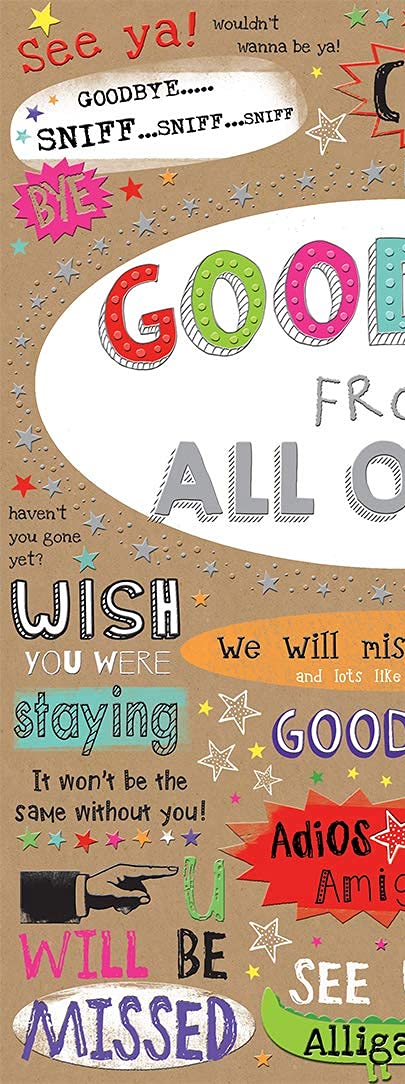 Piccadilly Greetings Goodbye From All Of Us! Farewell Blank Greeting Card | 12 x 9 inches | Brown