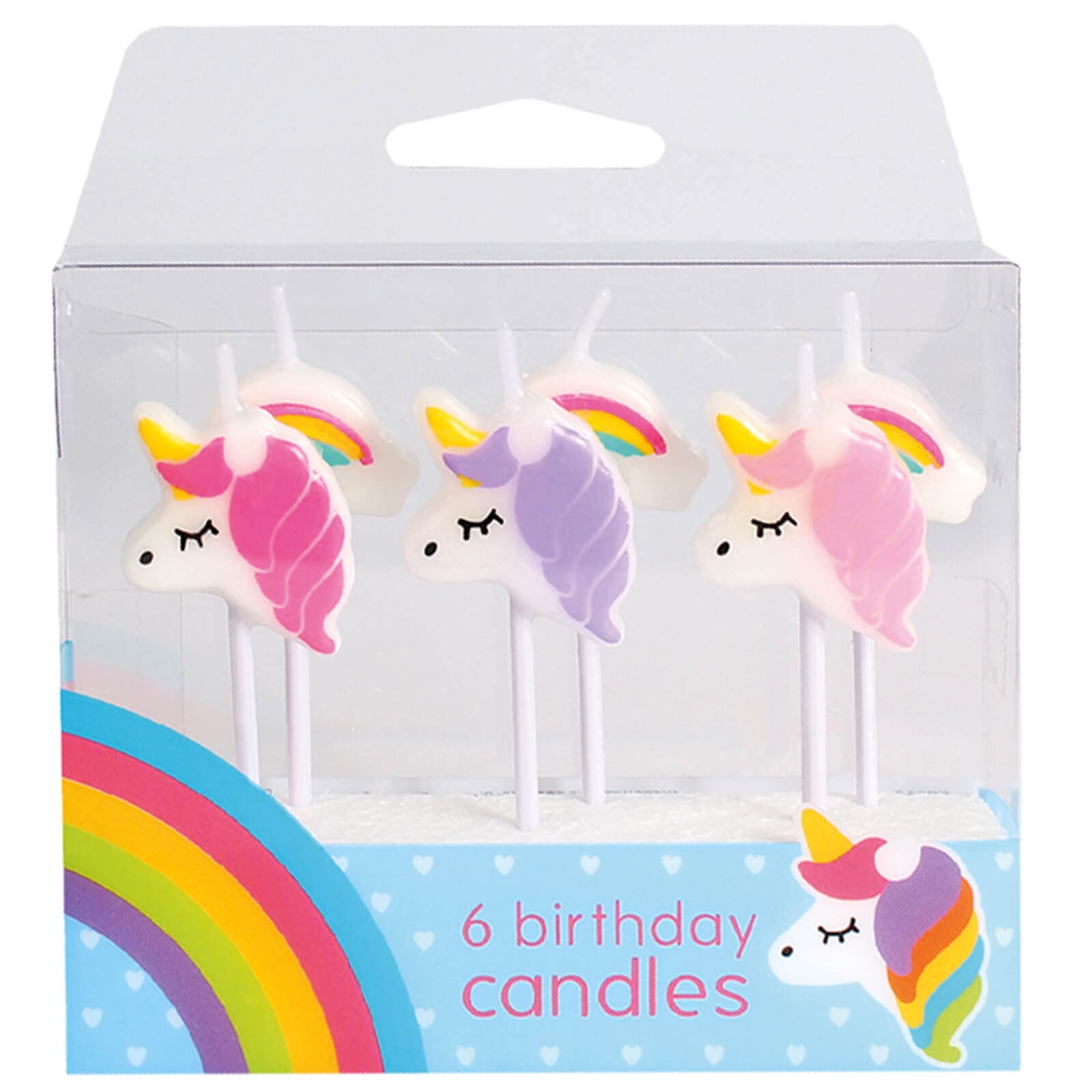 Culpitt Baked with Love Unicorn Birthday Candles - Pack of 6 Pink & Purple Unicorns with Rainbows