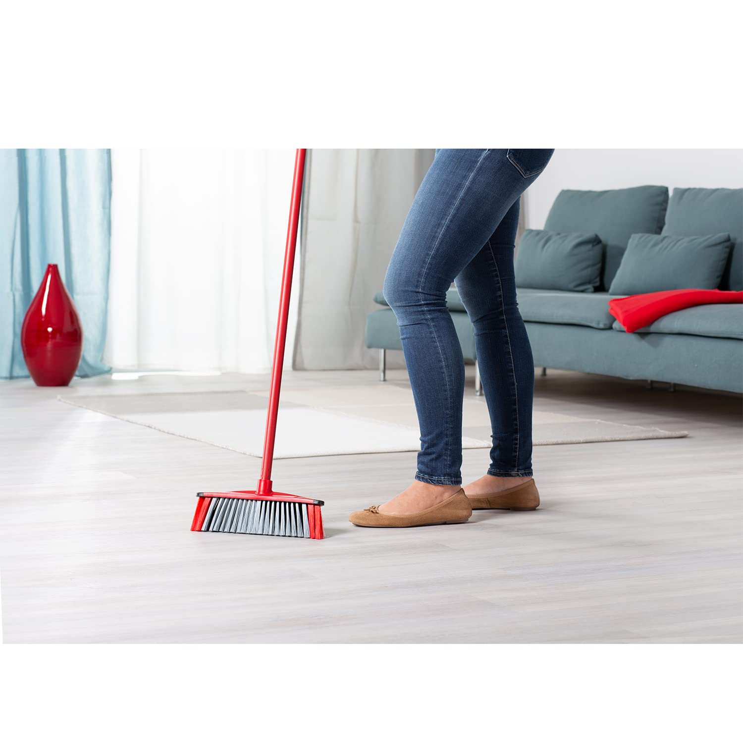 Vileda 3Action Indoor Broom with 3 Different Bristles, Red - Grey, 28 x 14 cm 5