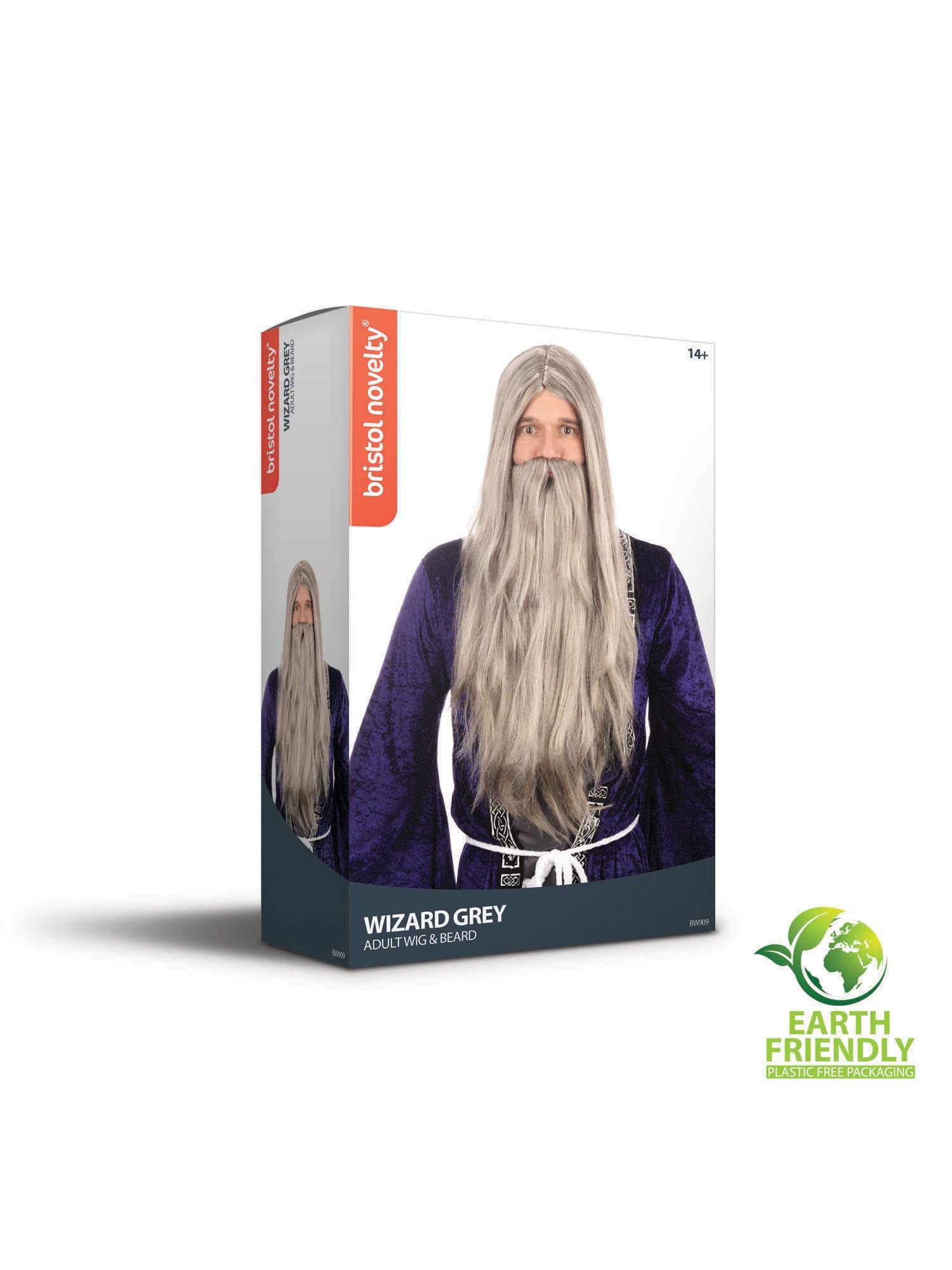 Bristol Novelty Grey Wizard Wig and Long Beard Set for Men