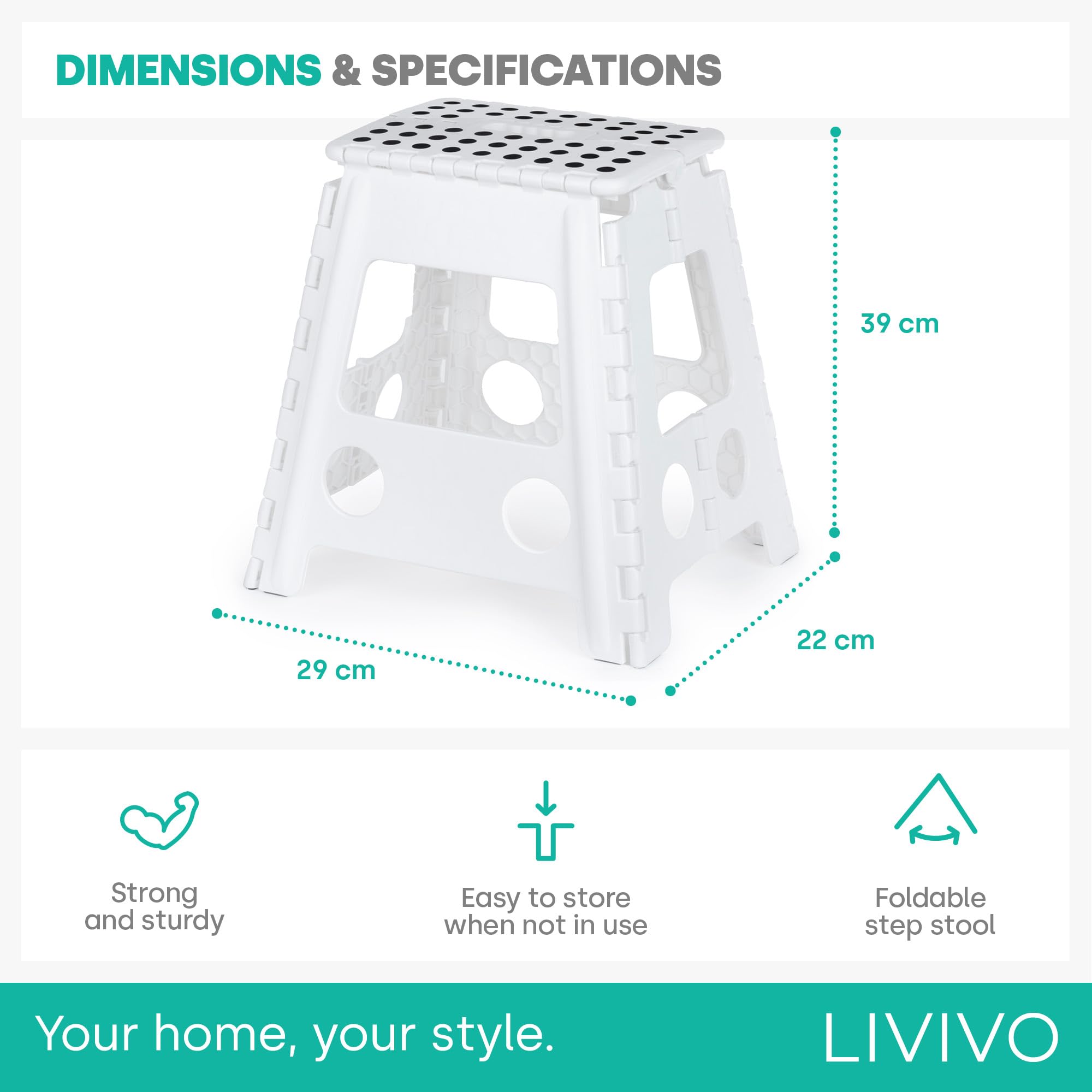 LIVIVO 2-Step Folding Step Stool - 150kg Capacity | Lightweight Polypropylene | White 8