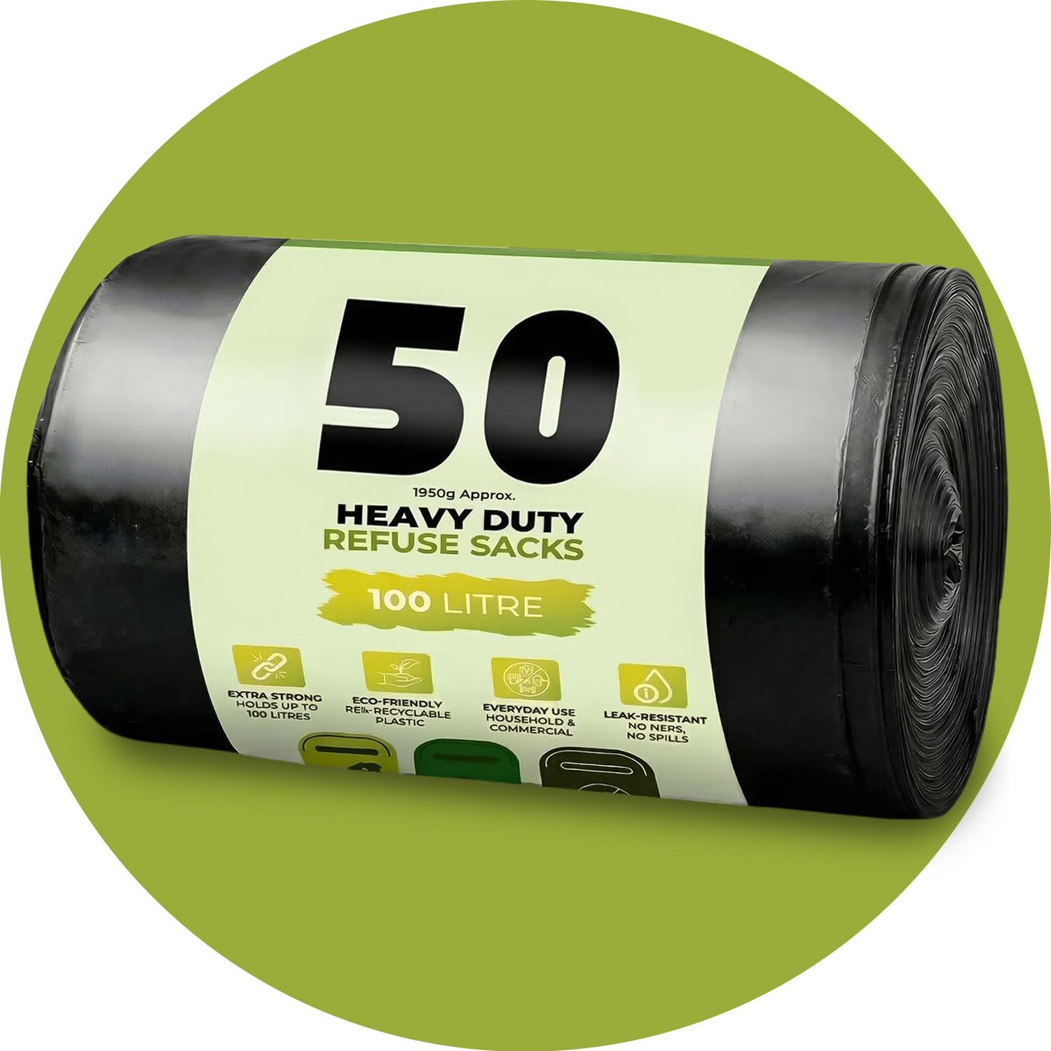 Stick Well 50 Pack Black Bin Bags - 100L Capacity, 33 Micron, Leak-Resistant | Eco-Friendly