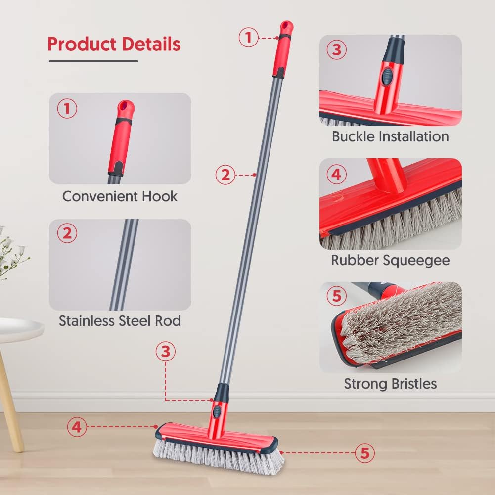 ILAVCOOL - 2-in-1 Push Broom Floor Scrub Brush with Adjustable Long Handle 5
