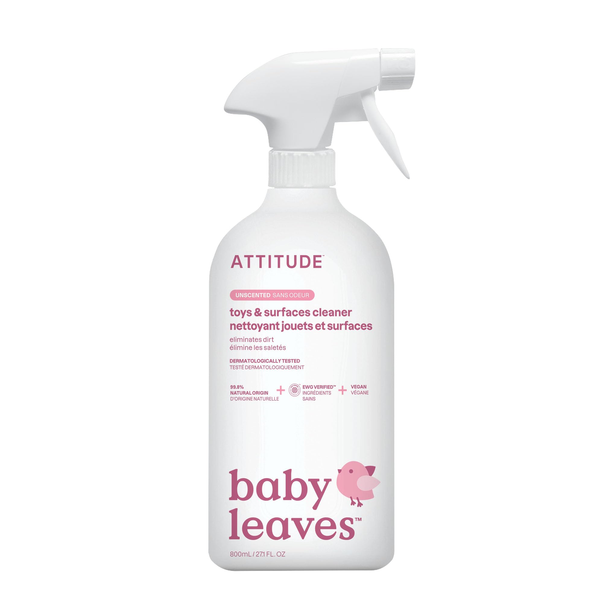 ATTITUDE EWG Verified Toy and Surface Cleaner - Unscented, Plant-Based Formula | 800 ml Spray