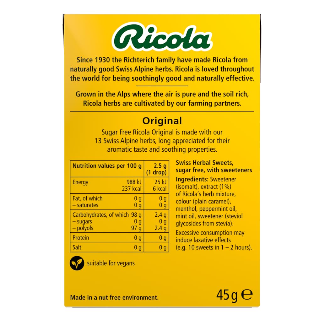 Ricola Original Sugar Free Swiss Herbal Sweets - 13 Alpine Herbs, Stevia Sweetened | 20 Boxes of 45g 3