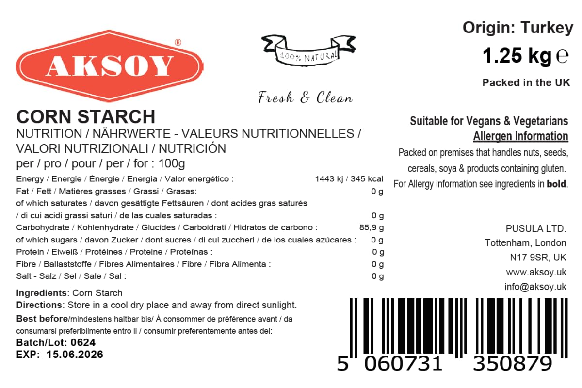 AKSOY 100% Pure Corn Starch - 1.25 KG Airtight Container | Vegan Thickener for Gravy, Pies & Puddings 7
