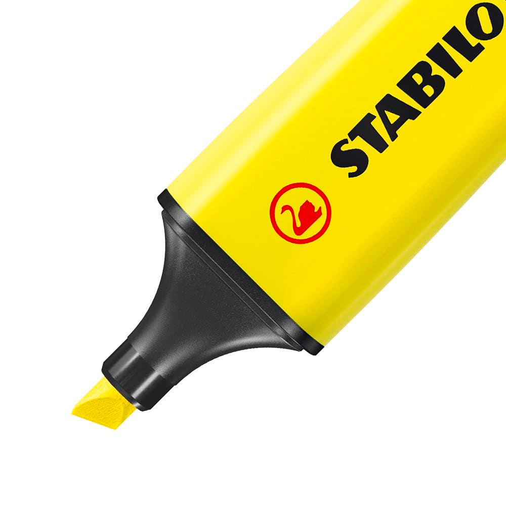 STABILO BOSS ORIGINAL Highlighter - Box of 10 Yellow | 2mm & 5mm Line Widths | Anti-Dry Out