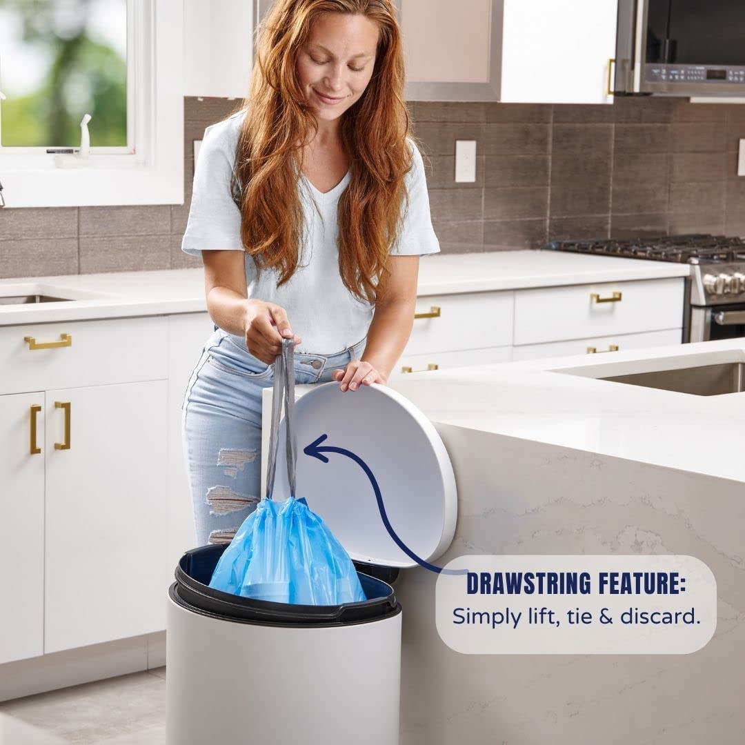 Plasticplace Custom Fit Trash Bags - Tear Resistant 1.2 Mil | Drawstring Closure | 100 Count Blue Bags 3
