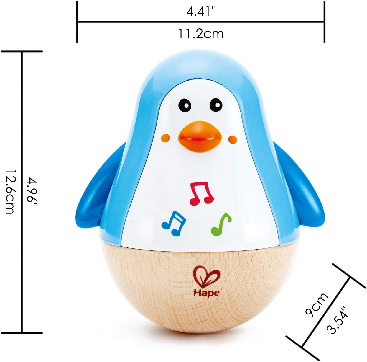 Hape Penguin Musical Wobbler - Roly-Poly Wood Toy with Soothing Tinkling Sounds for 6 Months+ 2