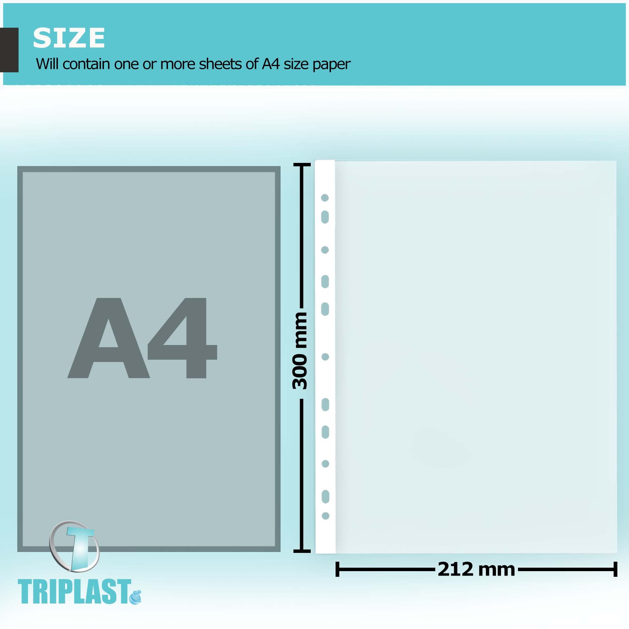 Triplast A4 Punched Pockets - 25 Pack Clear Top Opening Sheet Protectors | 40 Micron