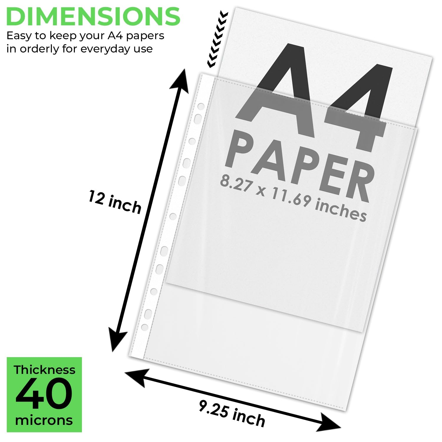 iSOUL A4 Plastic File Pockets - 100 Pack Heavy Duty 40 Micron with 11 Reinforced Holes | Crystal Clear 2