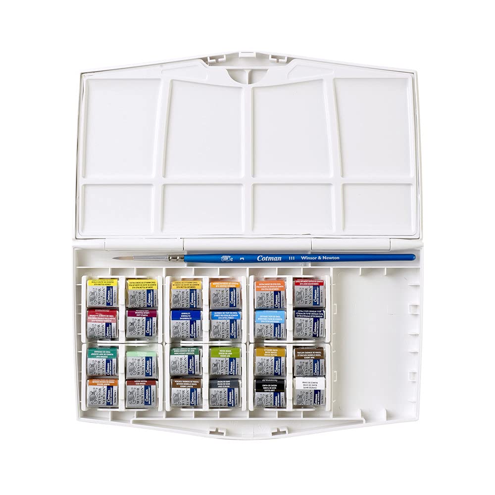 Winsor & Newton Cotman Watercolour Travel Set - 24 Half Pans + Brush | High Lightfastness 2