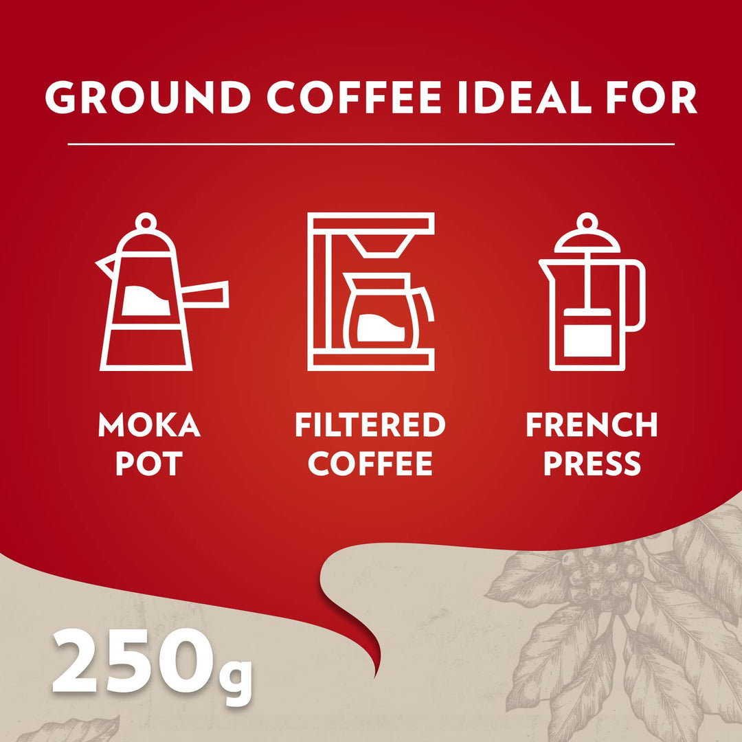 Lavazza Qualità Rossa Ground Coffee - 6 x 250g, Ideal for Moka Pots, French Press & Filter Machines