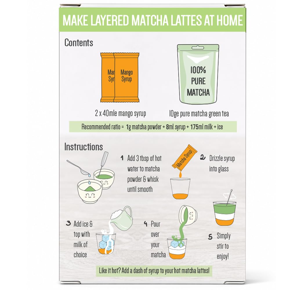 The TeaShed Mango Matcha Latte Kit - Makes 10 Drinks | 10g Matcha Powder, Mango Syrup 3