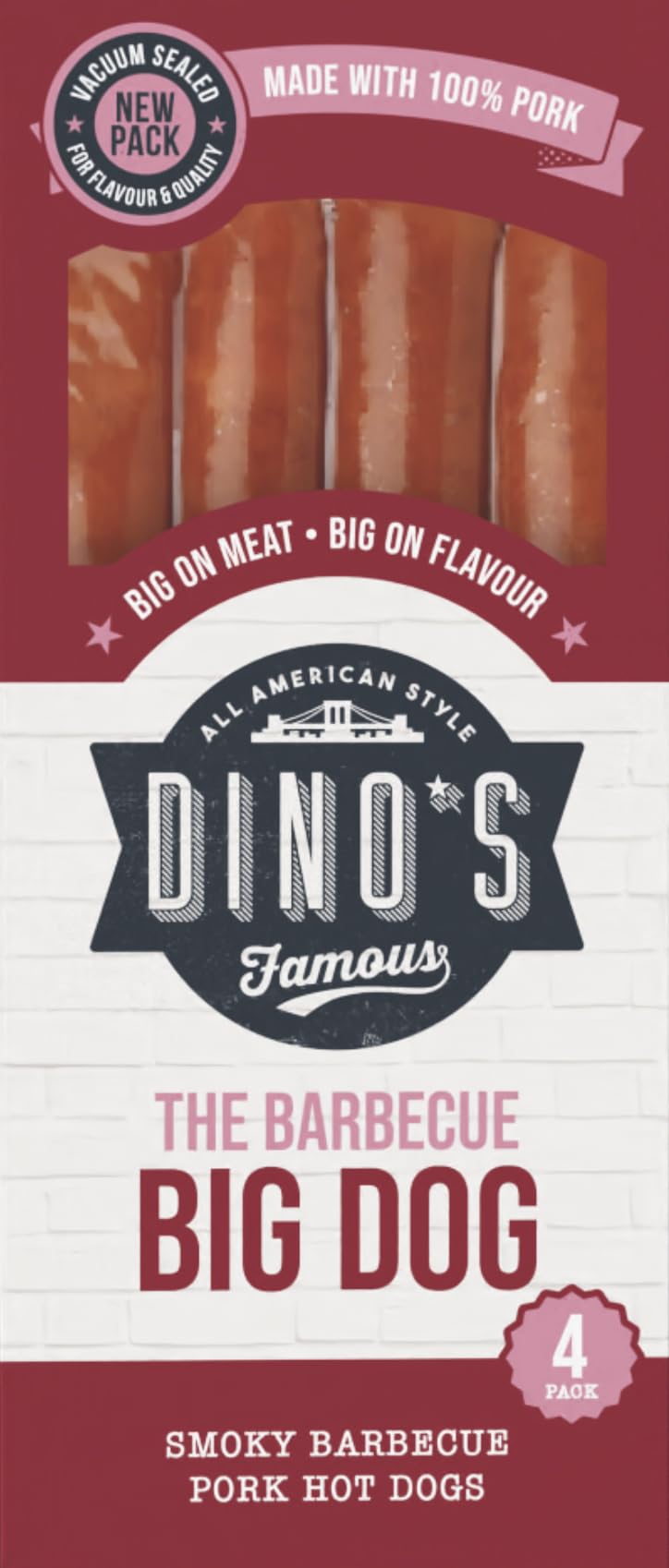 Dino's Famous All American Style Barbecue Big Dog Pork Franks | 360g Pack 1