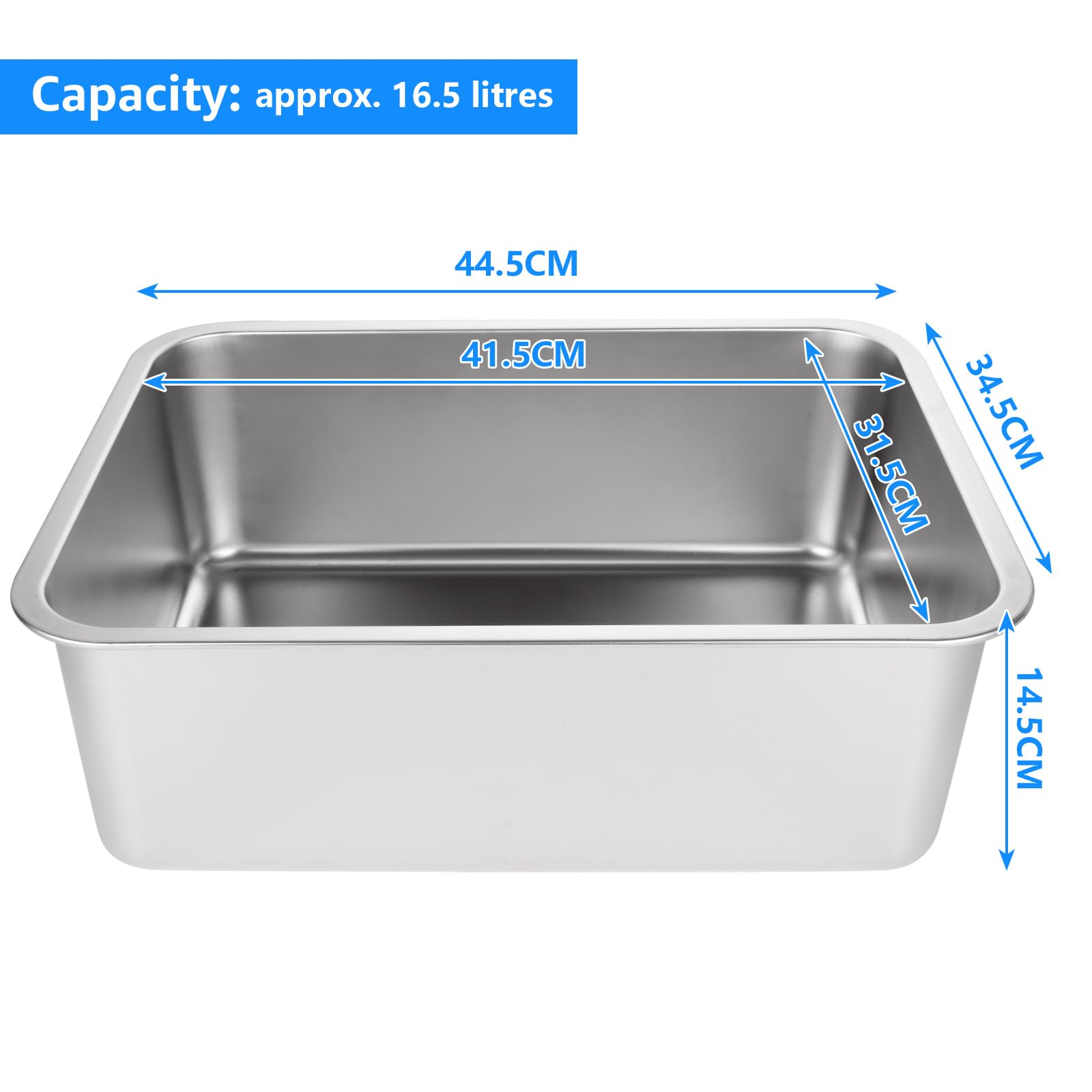 ASelected 304 Stainless Steel Washing Up Bowl - 16.5L Capacity | 44.5cm Outer Size | Built to Last