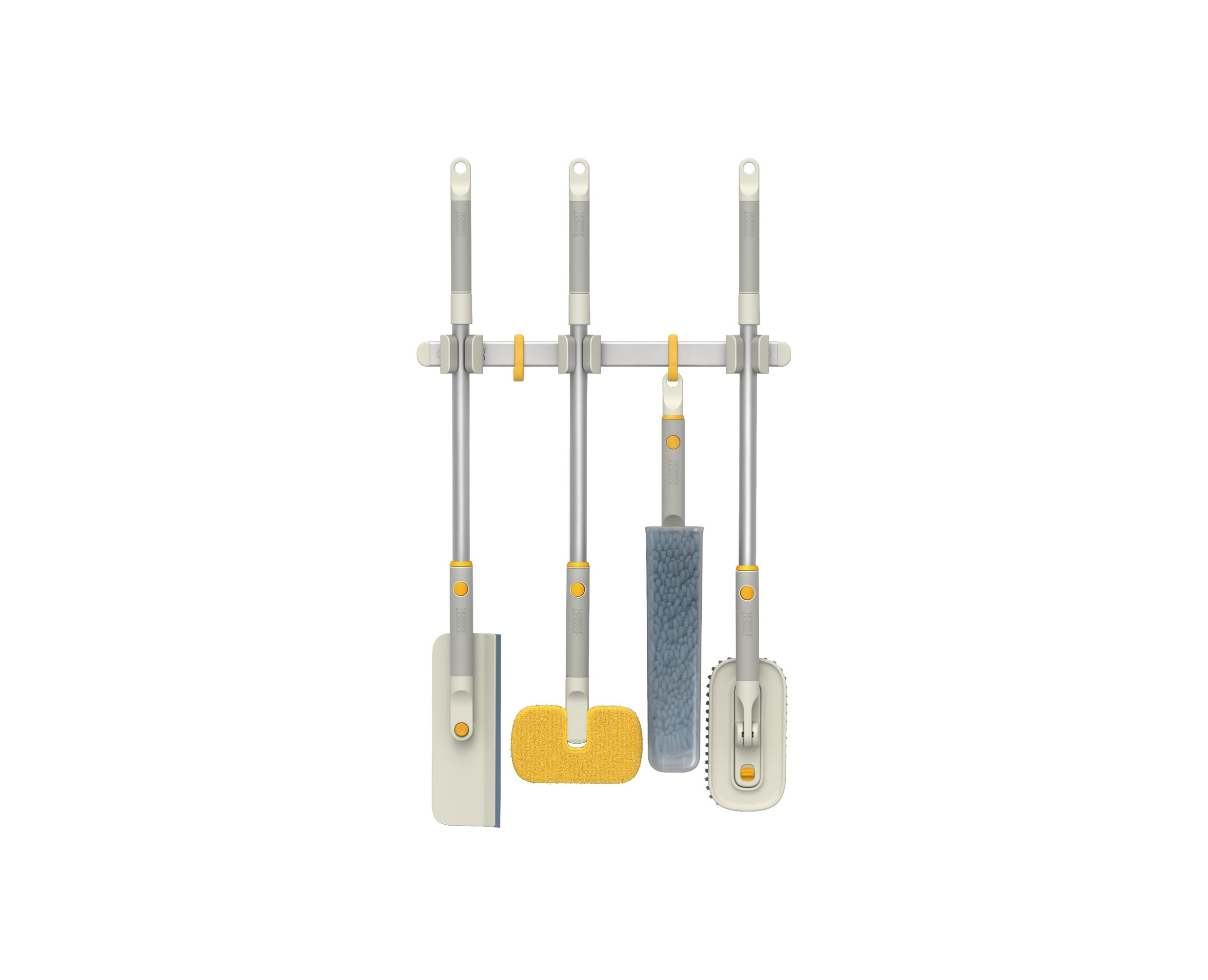 Joseph Joseph CleanTech Utility Tool Storage Rail with 3 Pole Grips & 3 Hooks | Silver-grey Aluminium 2