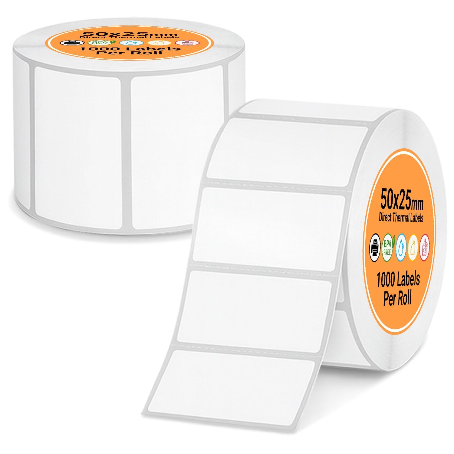 eCompostable Direct Thermal Printer Labels - 50mm x 25mm, 1000 Roll, Self-Adhesive Perforated 1