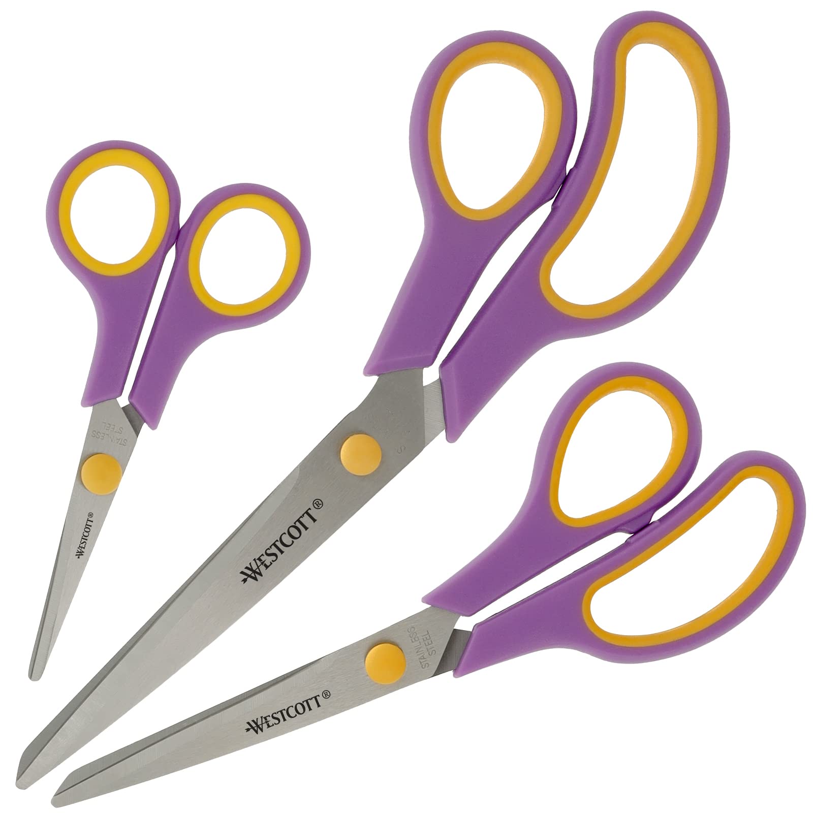 Westcott Easy Grip Scissors Set - 3 Universal Sizes (13.8, 20.1, 24.7 cm) | Titanium Technology