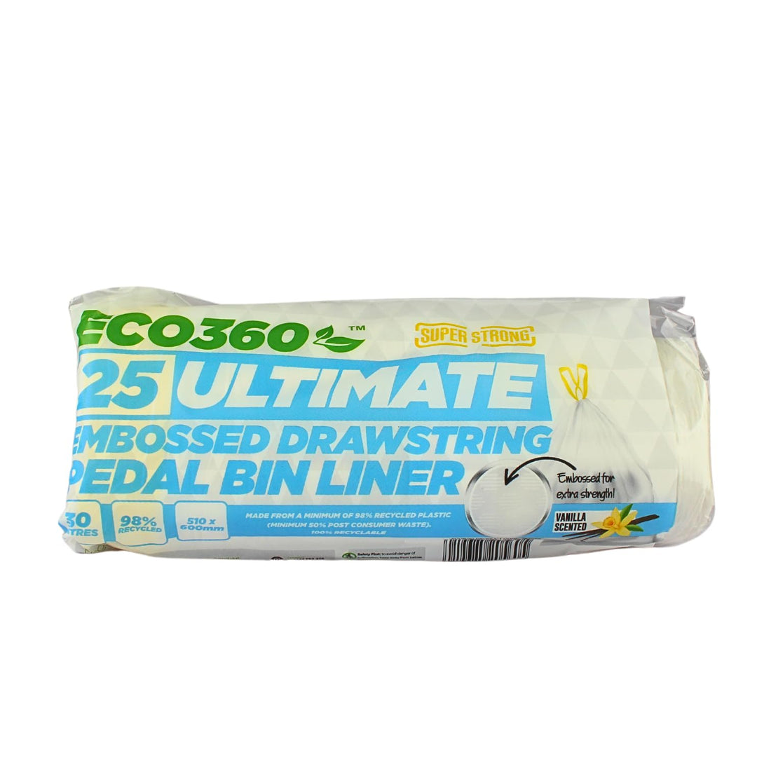 EcoBag Ultimate Embossed Vanilla Scented Drawstring Pedal Bin Liners 30L - 25 Pack
