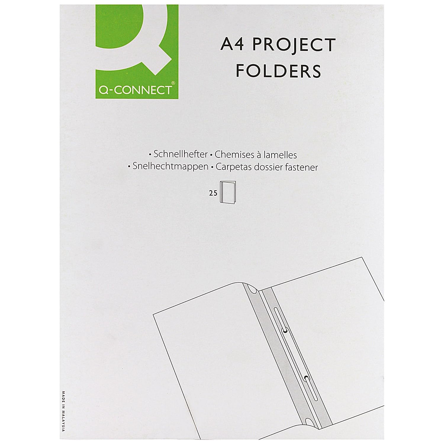 Q-Connect A4 Project Folder - Blue, 2 Bar Prong Mechanism, Pack of 25 3