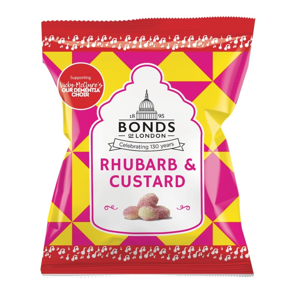 Bonds of London Rhubarb & Custard Boiled Sweets, Retro Gift Bags, Vegetarian Friendly, 130g (Pack of 12) 5